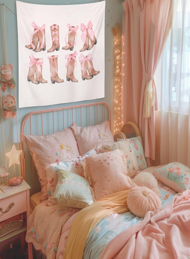 OXW Coquette Cowgirl Bow Tapestry Wall Hanging, Western Cowgirl Wall Art Room Decor for Teen Girls, Pink Bow Decor for Girls Room Women Dorm College Apartment, 50×60 inches - Image 4